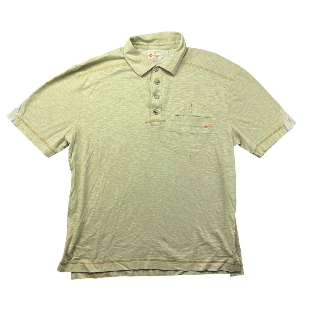 Crocs Polo Shirt Mens Medium Green Short Sleeve Casual Cotton Outdoor Pocket Top